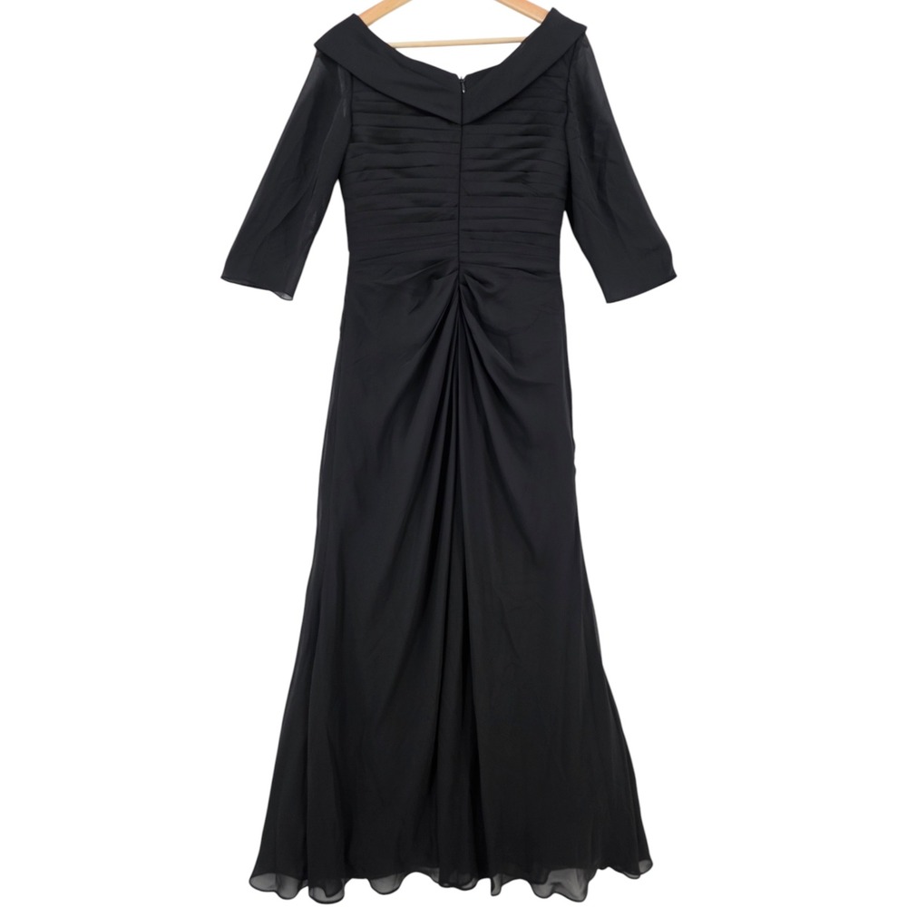Lavetir Womens 8 Black Off Shoulder Ruched Chiffon Evening Gown - Picture 5 of 14